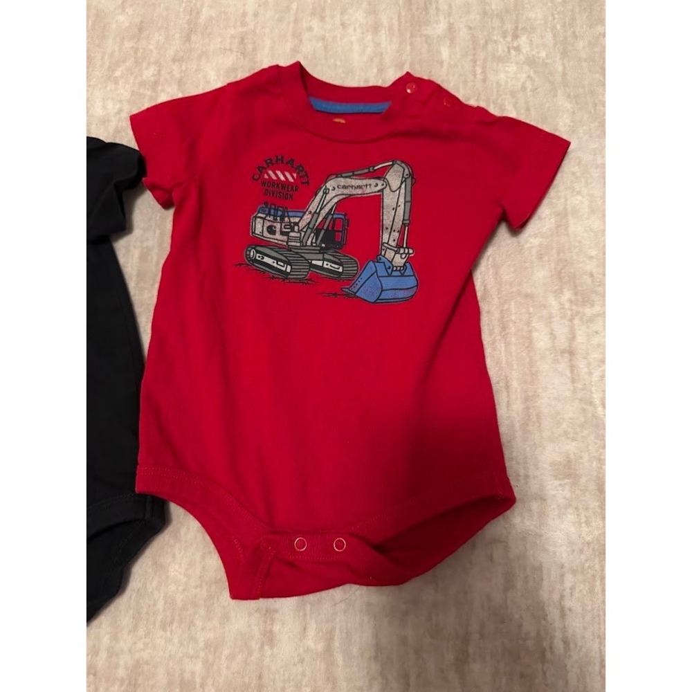 Carhartt Baby Boys 3 Pack Bodysuits 6M Black Blue Red Excavator ATV Pocket Logo - Picture 4 of 5
